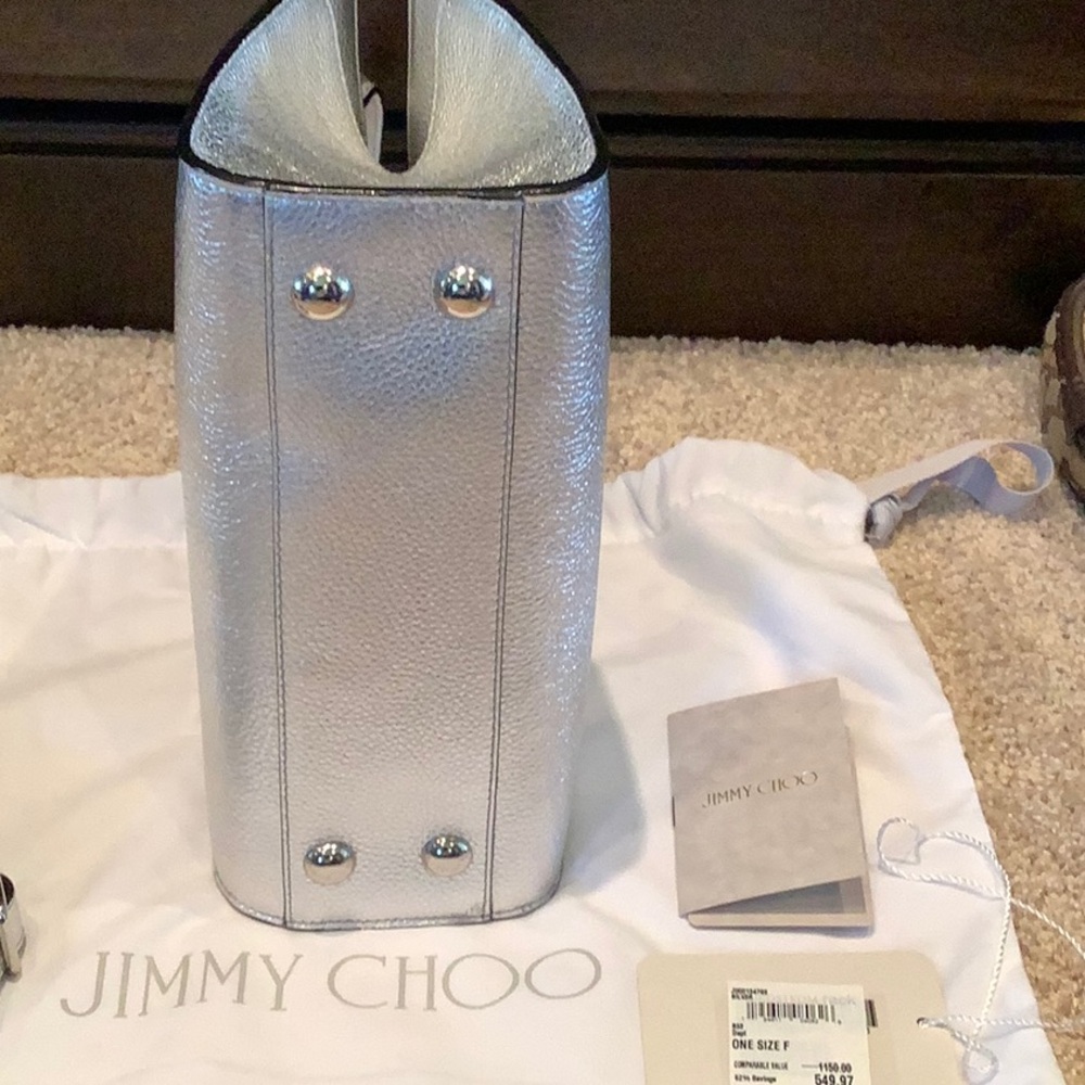 Jimmy Choo Silver Satchel with Structured Design and Top Handles - Picture 10 of 13